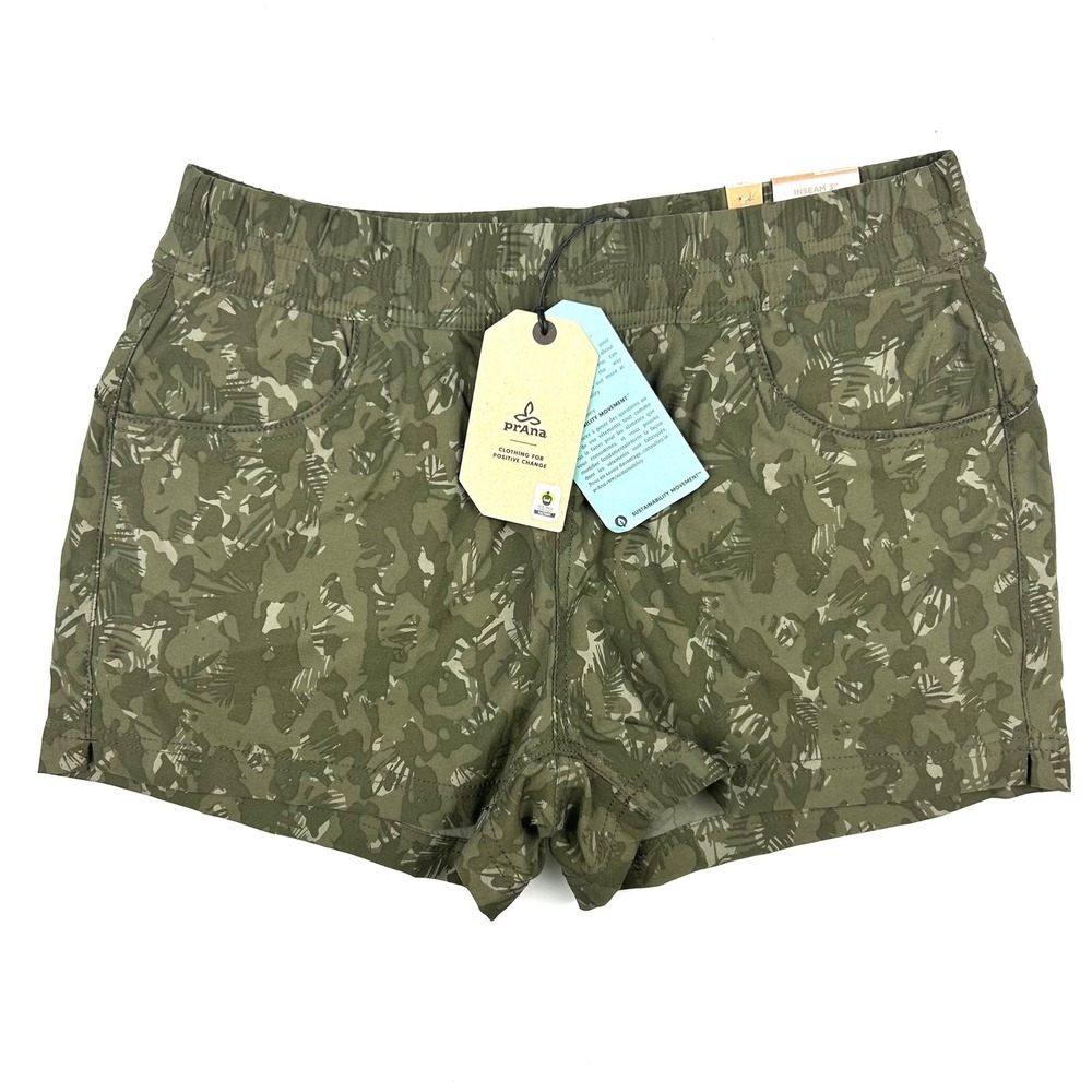Prana Halle E-Waist Short II Womens 10 Evergreen Camo Hiking Shorts NWT